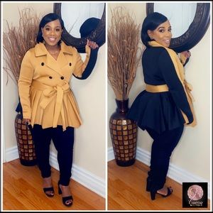 Peplum Double Breast Color Block Peacoat